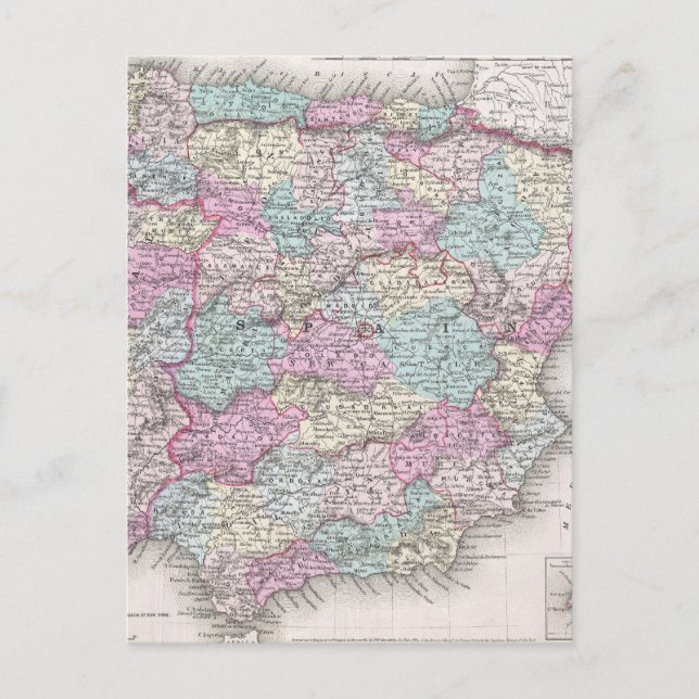 Vintage Karta i Spanien (1855) Vykort (Framsida)