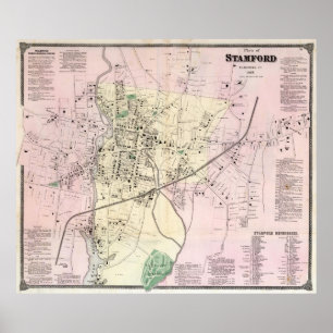Vintage Karta i Stamford CT (1867) Poster