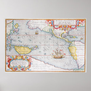 Vintage Karta i Stillahavsområdet (1595) Poster