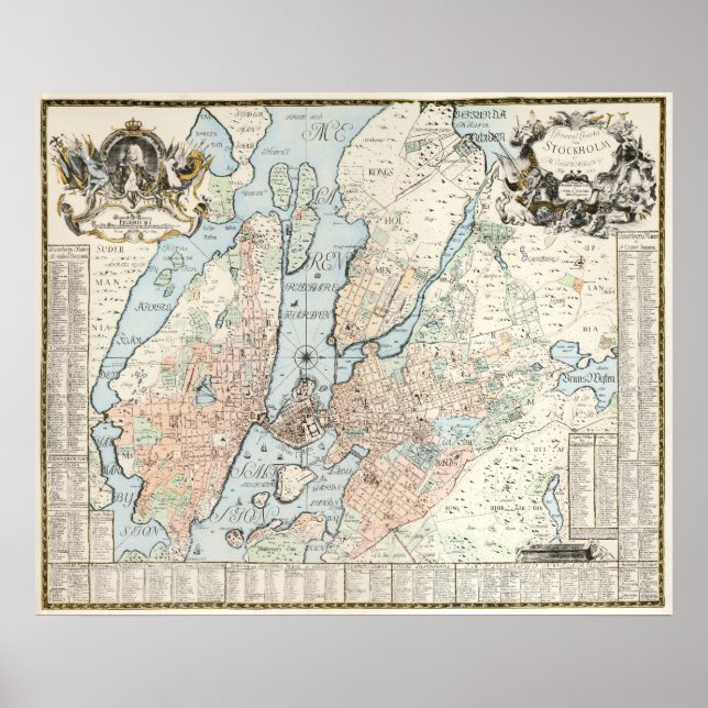 Vintage Karta i Stockholm (1733) Poster (Framsidan)