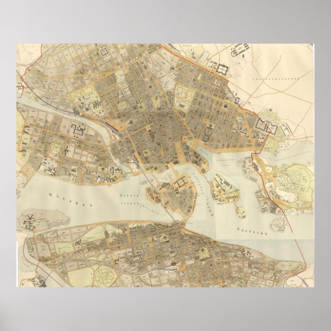 Vintage Karta i Stockholm (1899) Poster (Framsidan)