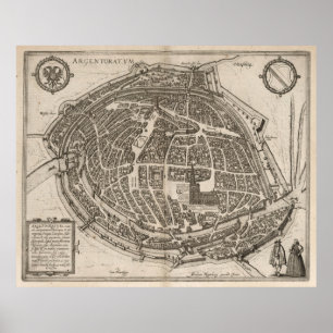 Vintage Karta i Strasbourg Frankrike (1575) Poster