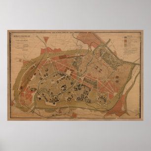 Vintage Karta i Strasbourg Frankrike (1880) Poster