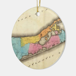 Vintage Karta i Suffolk New York (1829) Julgransprydnad Keramik