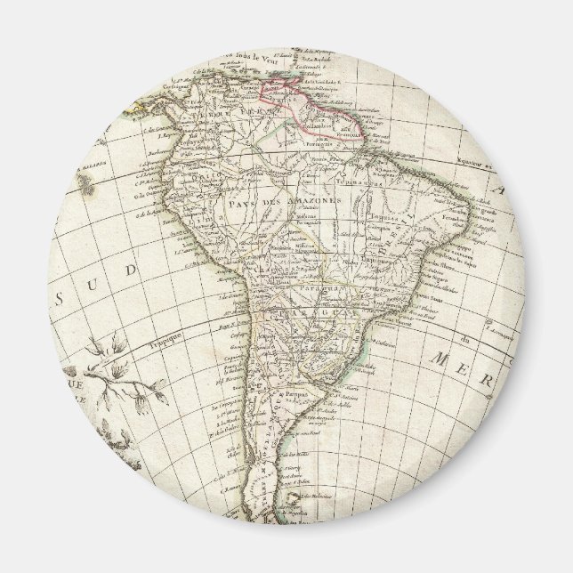 Vintage Karta i Sydamerika (1762) Magnet (Framsidan)