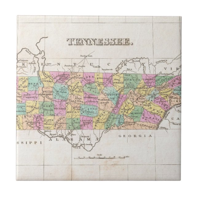 Vintage Karta i Tennessee (1827) Kakelplatta (Framsidan)