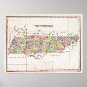 Vintage Karta i Tennessee (1827) Poster
