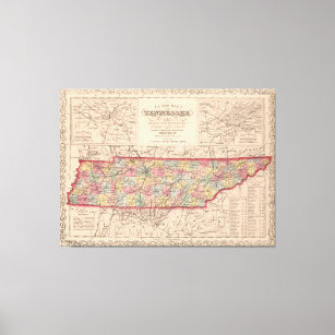 Vintage Karta i Tennessee (1859) Canvastryck