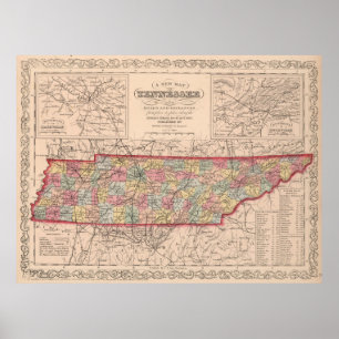 Vintage Karta i Tennessee (1859) Poster