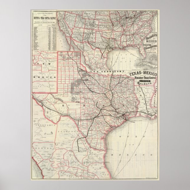 Vintage Karta i Texas Railroad System (1885) Poster (Framsidan)