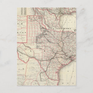 Vintage Karta i Texas Railroad System (1885) Vykort