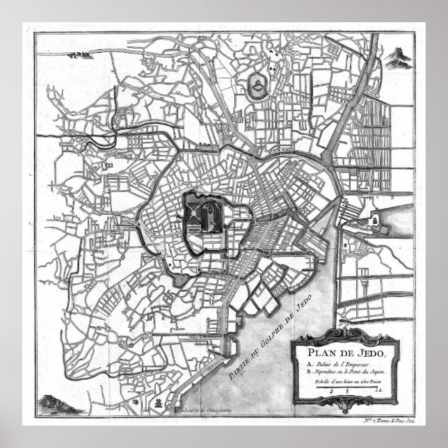 Vintage Karta i Tokyo Japan (1752) BW Poster (Framsidan)