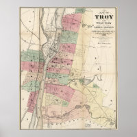 Vintage Karta i Troy NY (1874)
