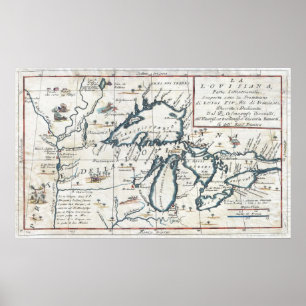 Vintage Karta i Underbara Sjöar (1696) Poster