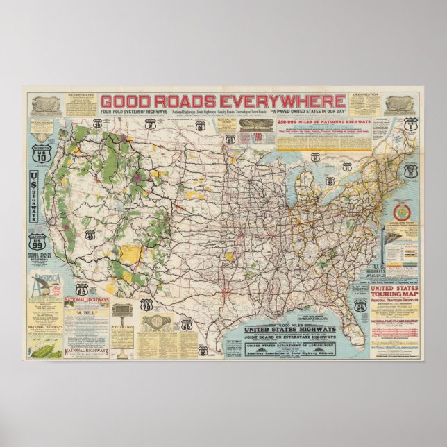 Vintage Karta i USA:s motorvägssystem Poster (Framsidan)