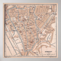 Vintage Karta i Utrecht Nederländerna (1897)