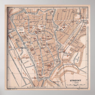 Vintage Karta i Utrecht Nederländerna (1897) Poster