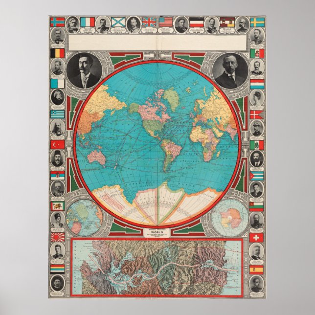 Vintage Karta i världen (1913) Poster (Framsidan)