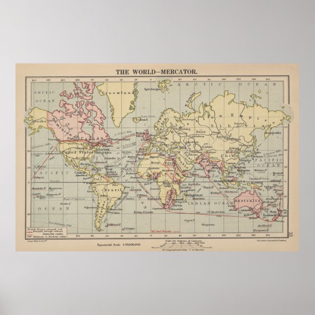 Vintage Karta i världen (1914) Poster (Framsidan)