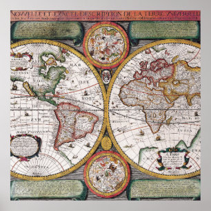 Vintage karta i världen poster