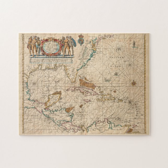Vintage Karta i Västindien (1672) Pussel (Horisontell)