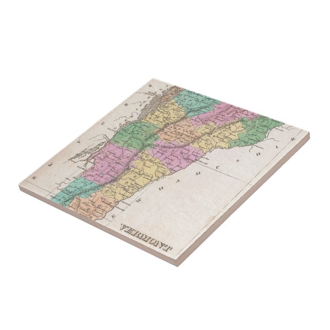 Vintage Karta i Vermont (1827) Kakelplatta (Sidan)