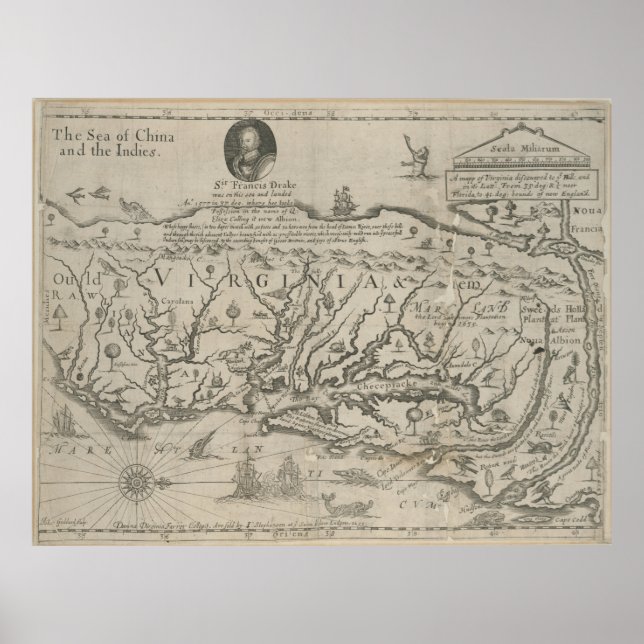 Vintage Karta i Virginia (1651) Poster (Framsidan)