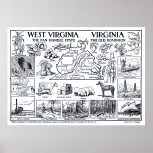 Vintage Karta i Virginia & Väster Virginia (1912) Poster