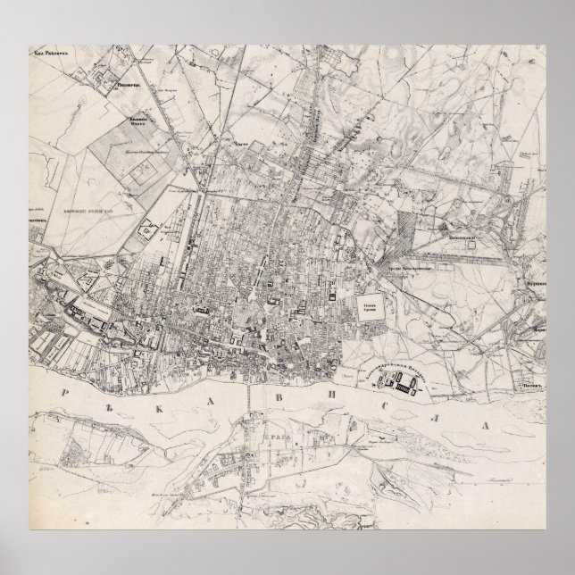 Vintage Karta i Warszawa Polen (1836) Poster (Framsidan)