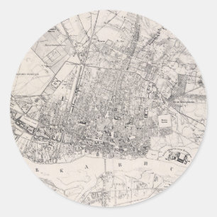 Vintage Karta i Warszawa Polen (1836) Runt Klistermärke