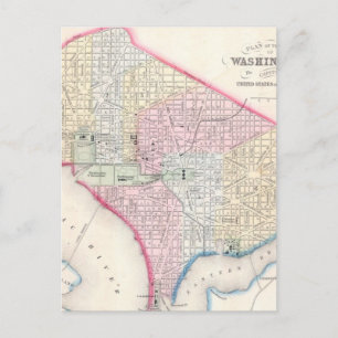 Vintage Karta i Washington D.C. (1864) Vykort