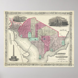 Vintage Karta i Washington D.C. (1866) Poster