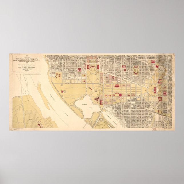Vintage Karta i Washington D.C. Mall (1917) Poster (Framsidan)