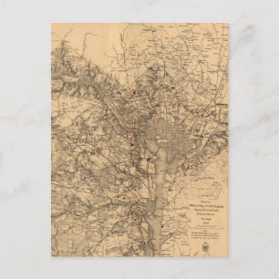 Vintage Karta i Washington DC-området (1865) Vykort