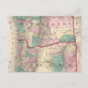 Vintage Karta i Washington och Oregon (1875) Vykort