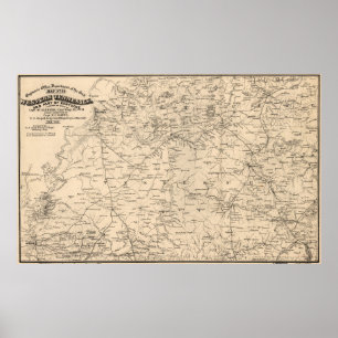 Vintage Karta i Westerna Tennessee (1865) Poster