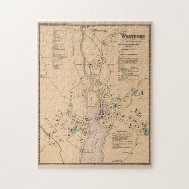 Vintage Karta i Westport CT (1867) Pussel (Vertikal)