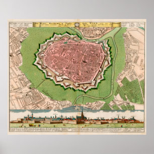 Vintage Karta i Wien Österrike (1730) Poster