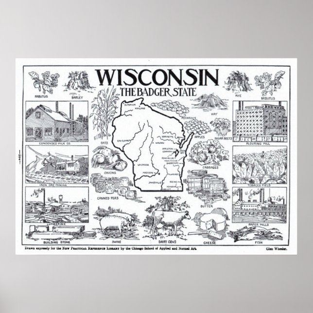 Vintage Karta i Wisconsin (1912) Poster (Framsidan)