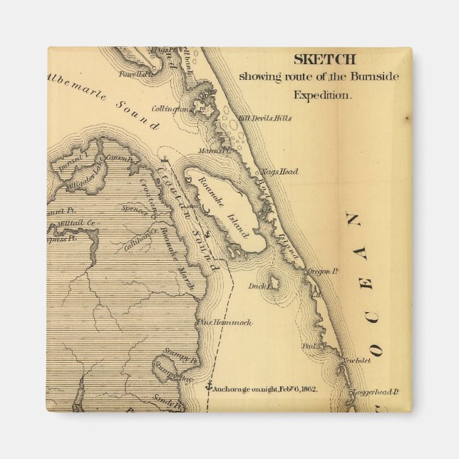 Vintage Karta i yttre Banker (1862) Magnet (Framsidan)