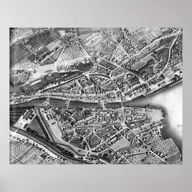 Vintage Karta i Zürich Schweiz (1850) Poster (Framsidan)