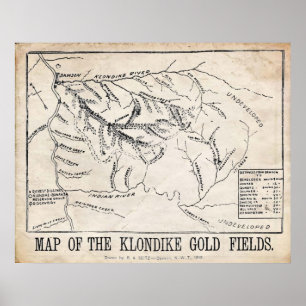 Vintage Karta-Klondike-Dawson Guld Fält 1898 Poster