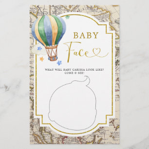 Vintage Karta Luftballong Baby Shower Baby Ansikte
