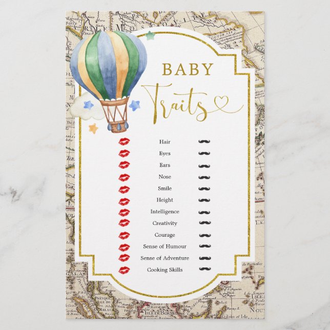 Vintage Karta Luftballong Shower Baby Traits (Framsida)