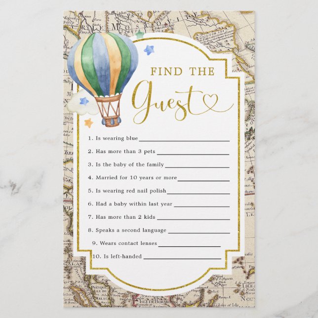 Vintage Karta Luftballong Shower Hitta gästen (Framsida)