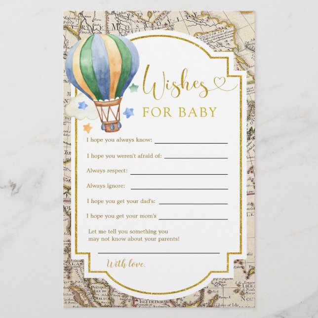 Vintage Karta Luftballong Shower Önskemål för Baby (Framsida)