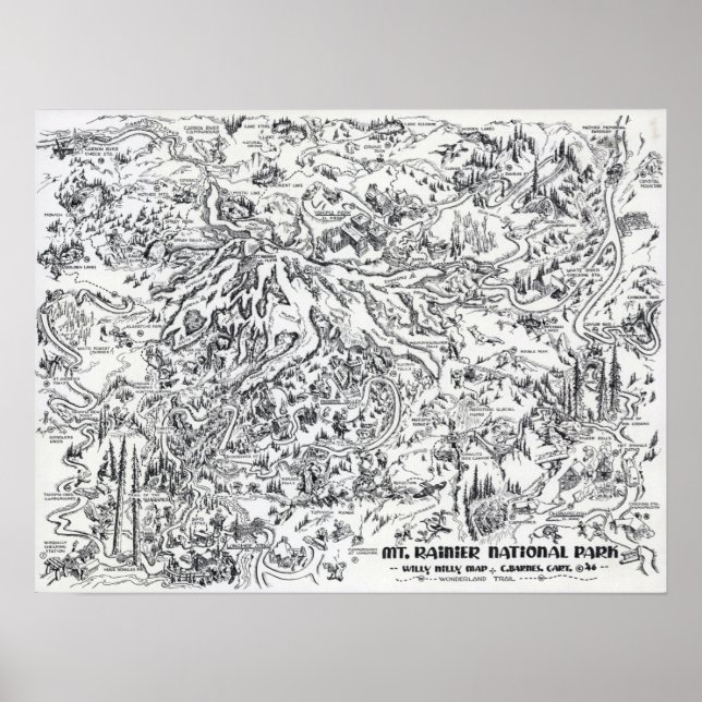 Vintage Karta Montera Rainier Pictorial Travel Poster (Framsidan)