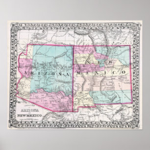 Vintage Karta och New mexico Poster