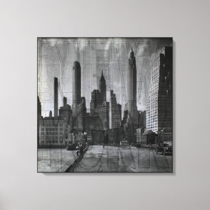 Vintage Karta och Retro Photo of New York City Canvastryck