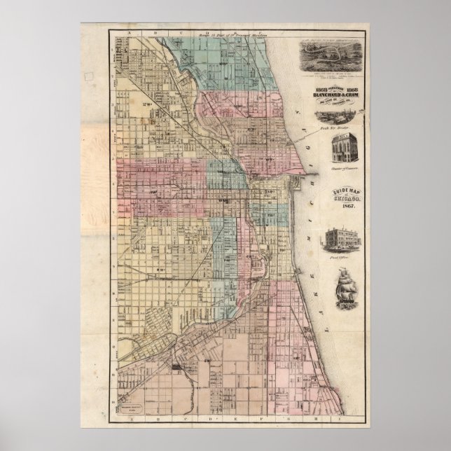 Vintage Karta of Chicago Poster (Framsidan)